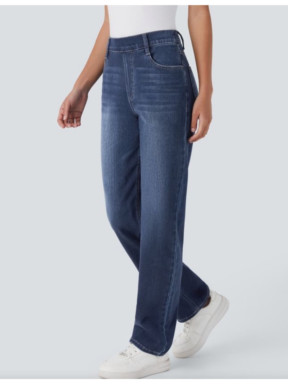 NWOT Halara Flex™ High Waisted Pockets Straight Leg Washed Casual Jeans